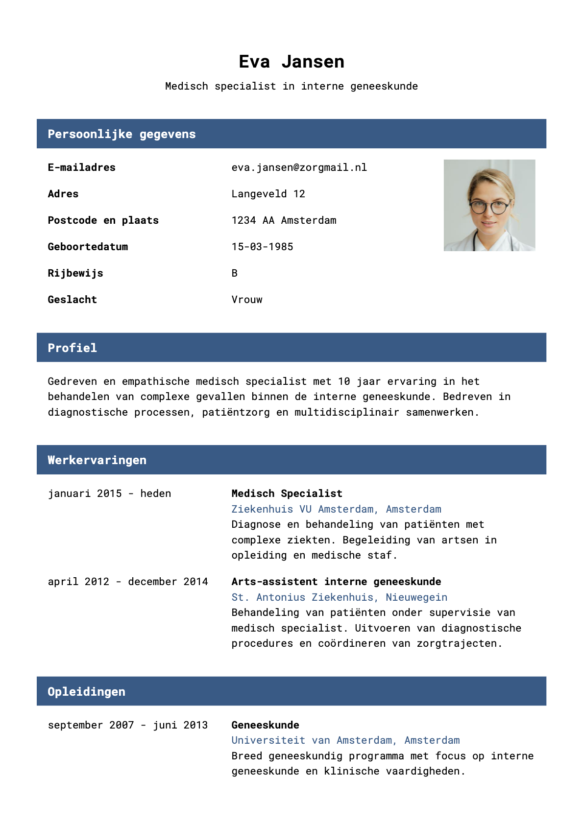 Voorbeeld van het Classic Basic cv-template
