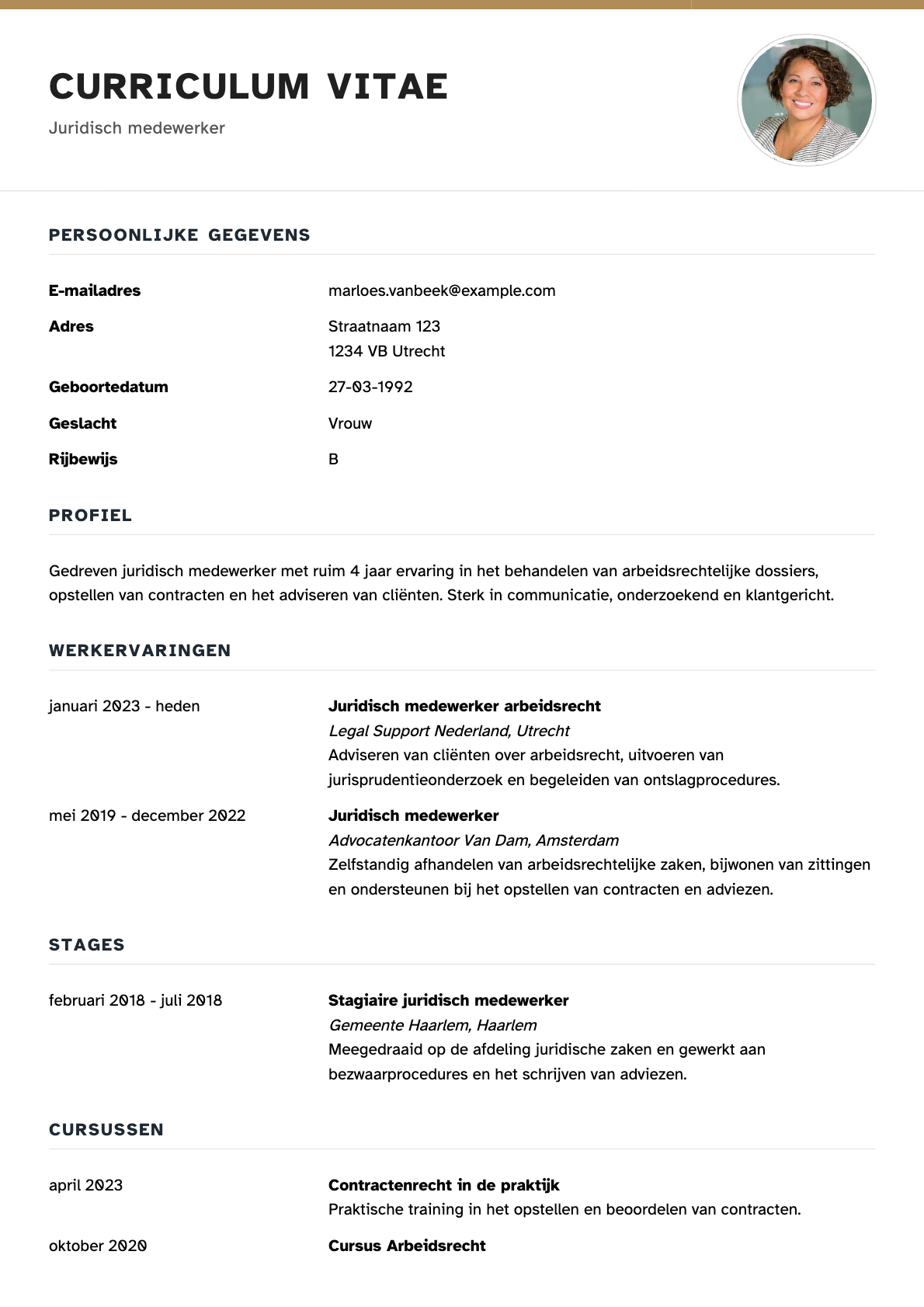Voorbeeld van het Executive Minimal cv-template