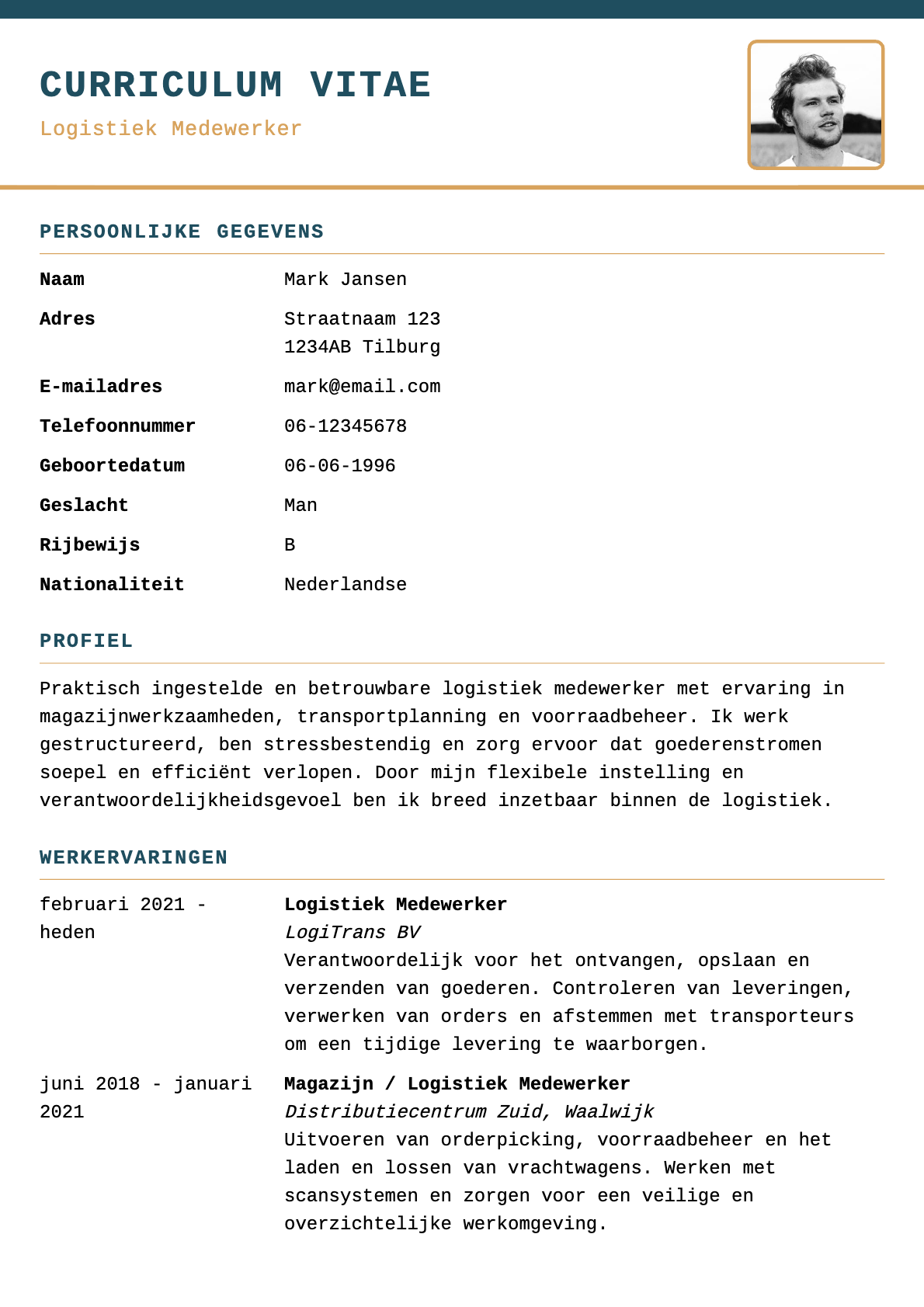 Voorbeeld van het Helder Accent cv-template