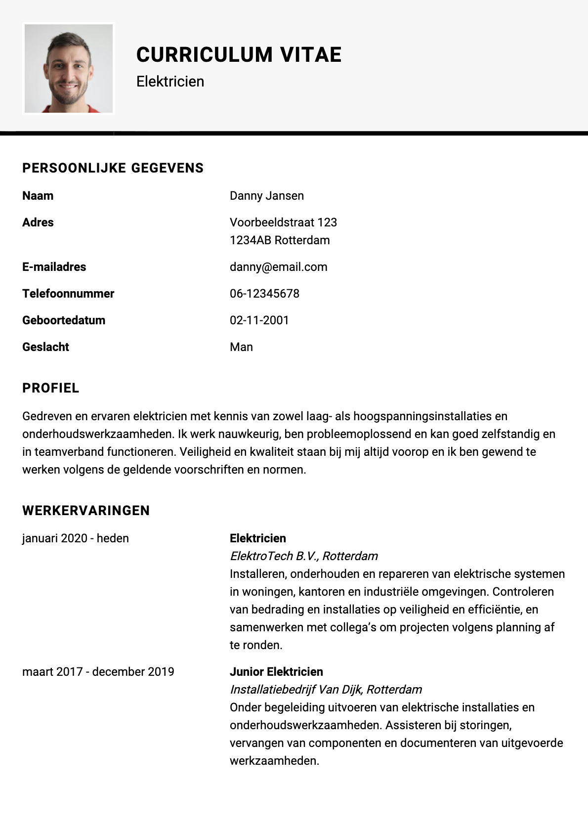 Voorbeeld van het Modern & Overzichtelijk CV-template cv-template