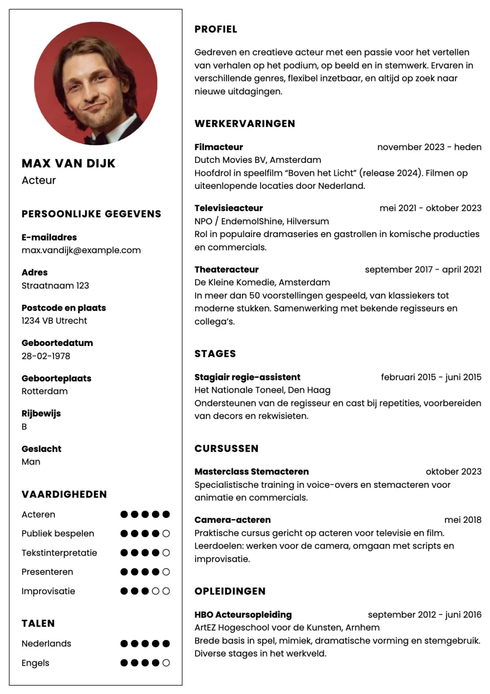CV voorbeeld Acteur