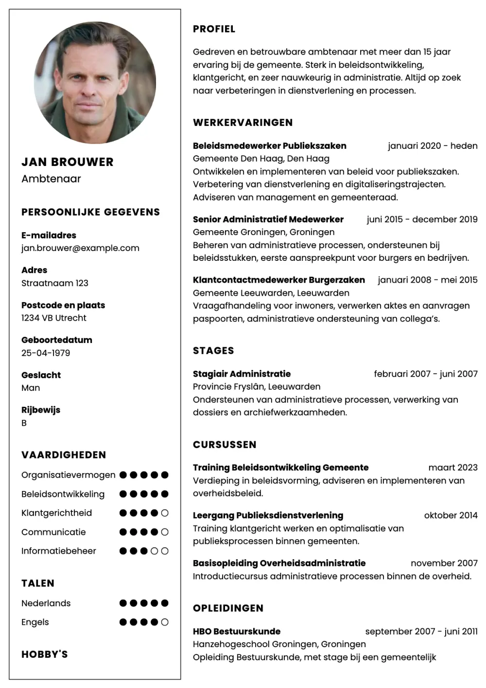 CV voorbeeld Ambtenaar