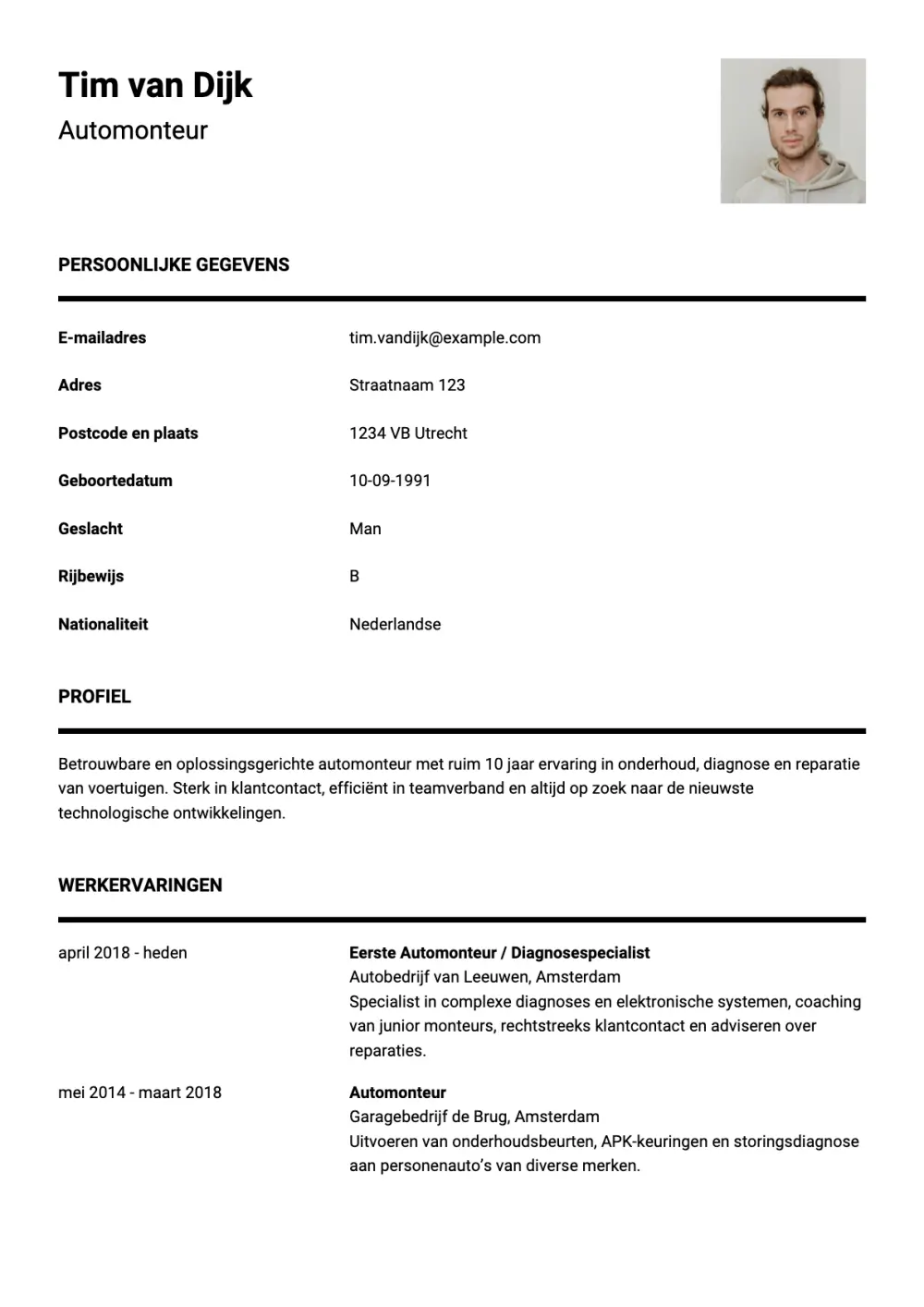 CV voorbeeld Automonteur