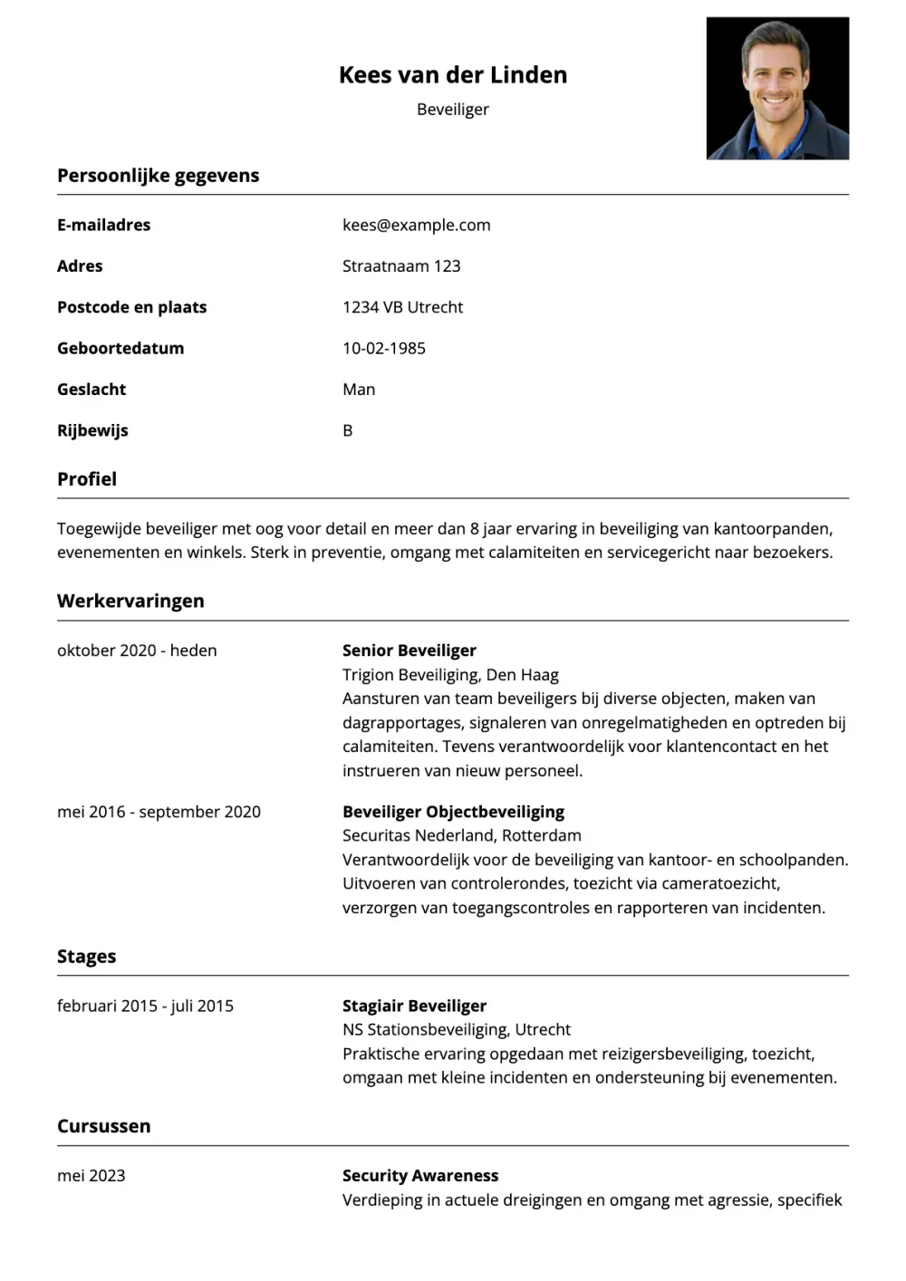 CV voorbeeld Beveiliger