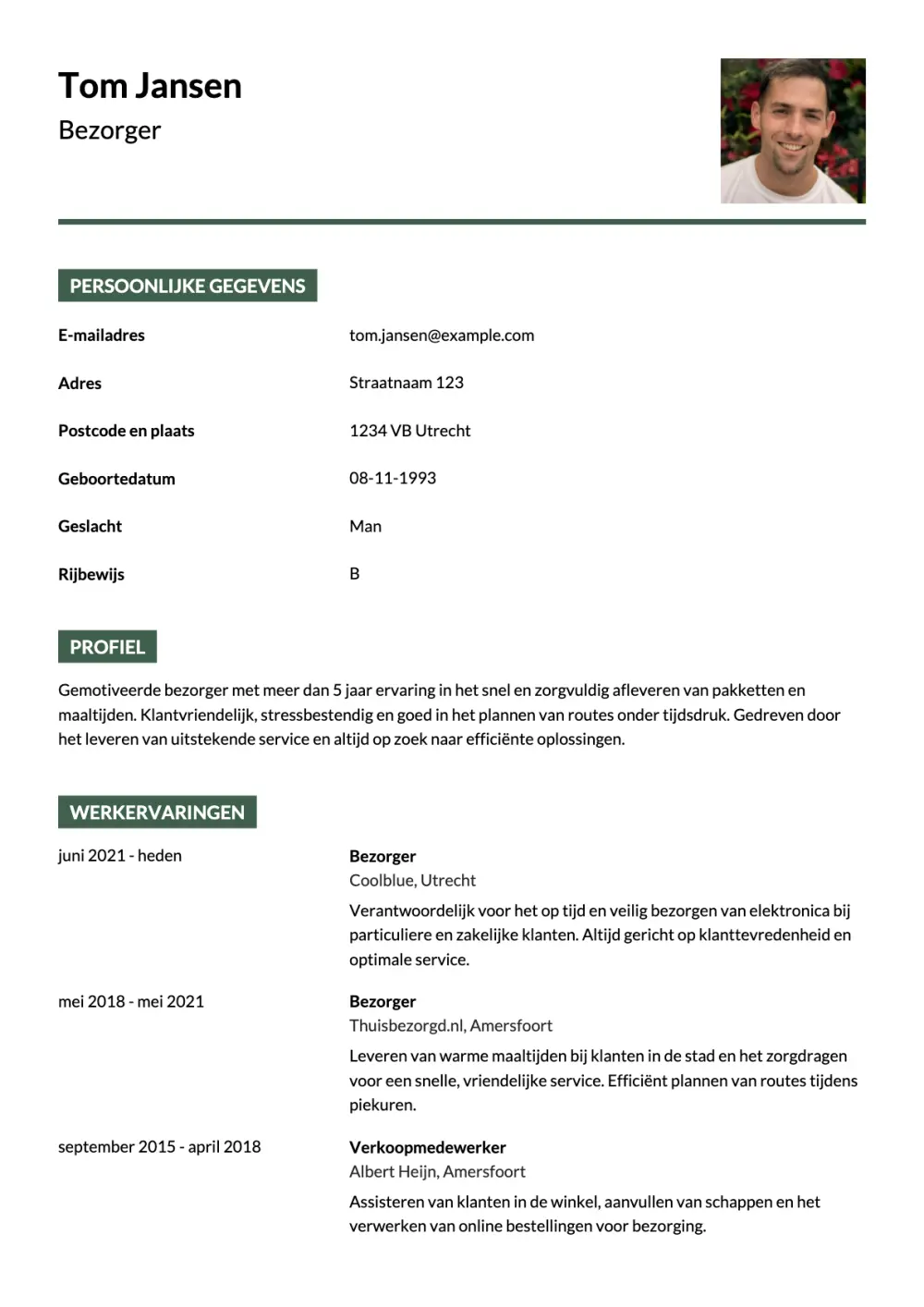 CV voorbeeld Bezorger