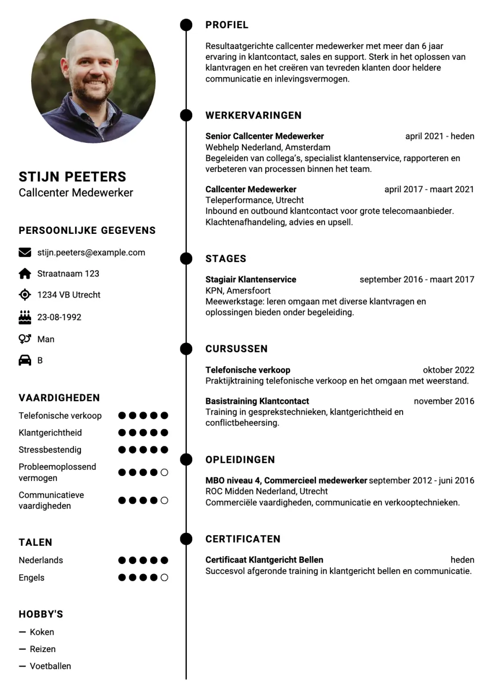CV voorbeeld Callcenter Medewerker