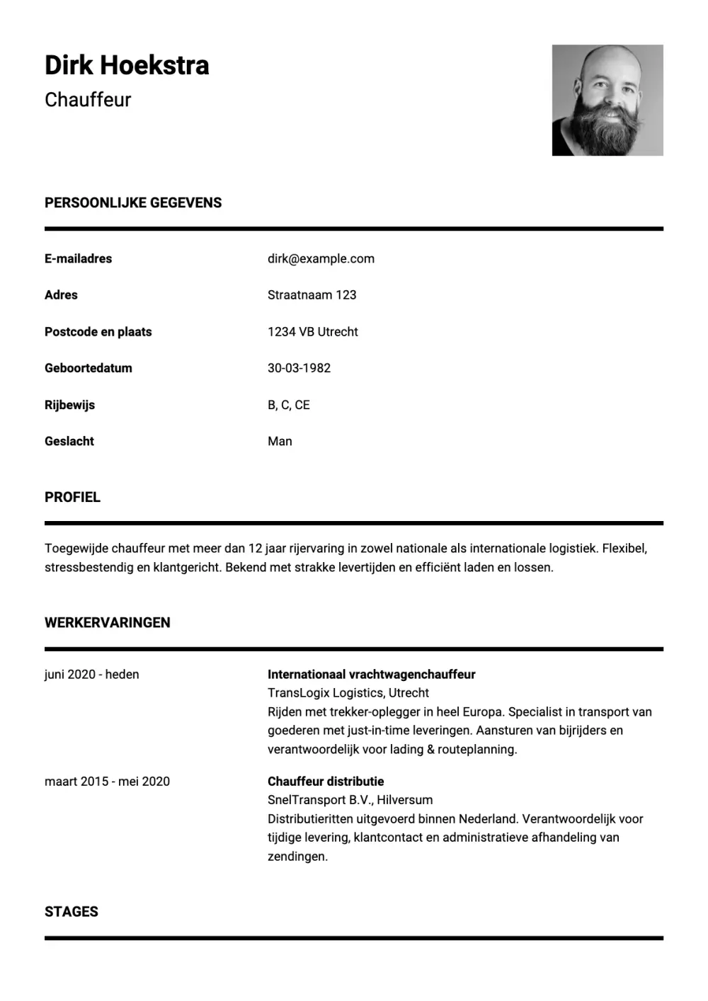 CV voorbeeld Chauffeur