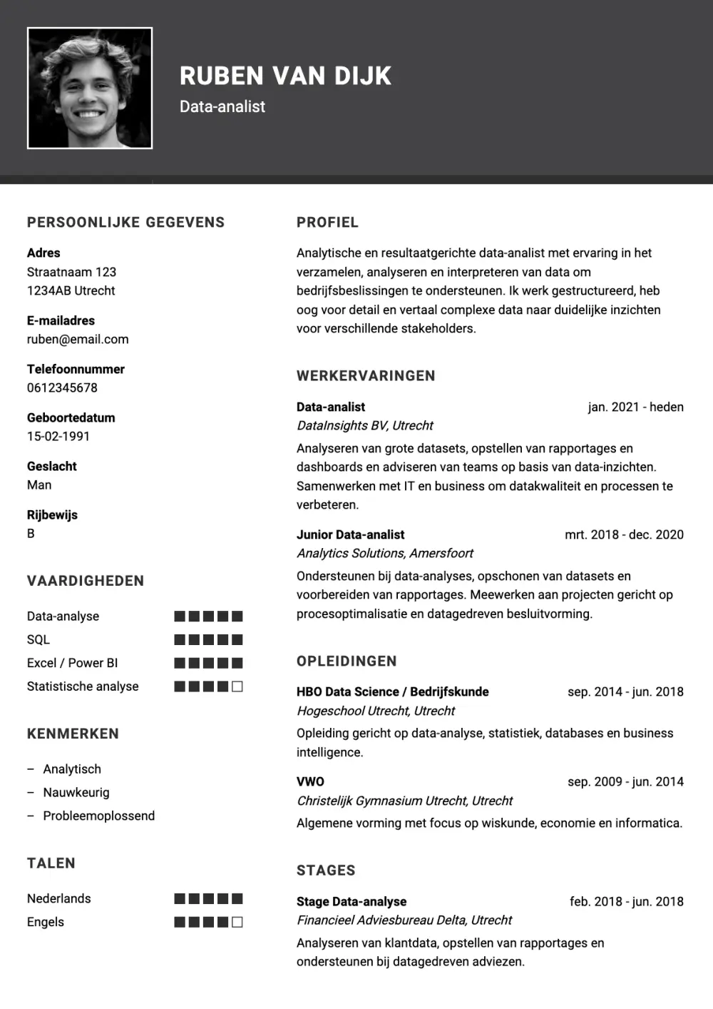 CV voorbeeld Data-analist