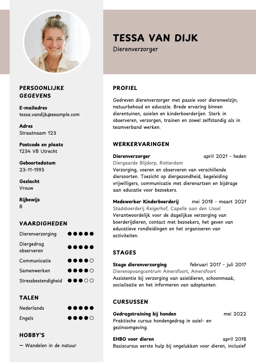 CV voorbeeld Dierenverzorger