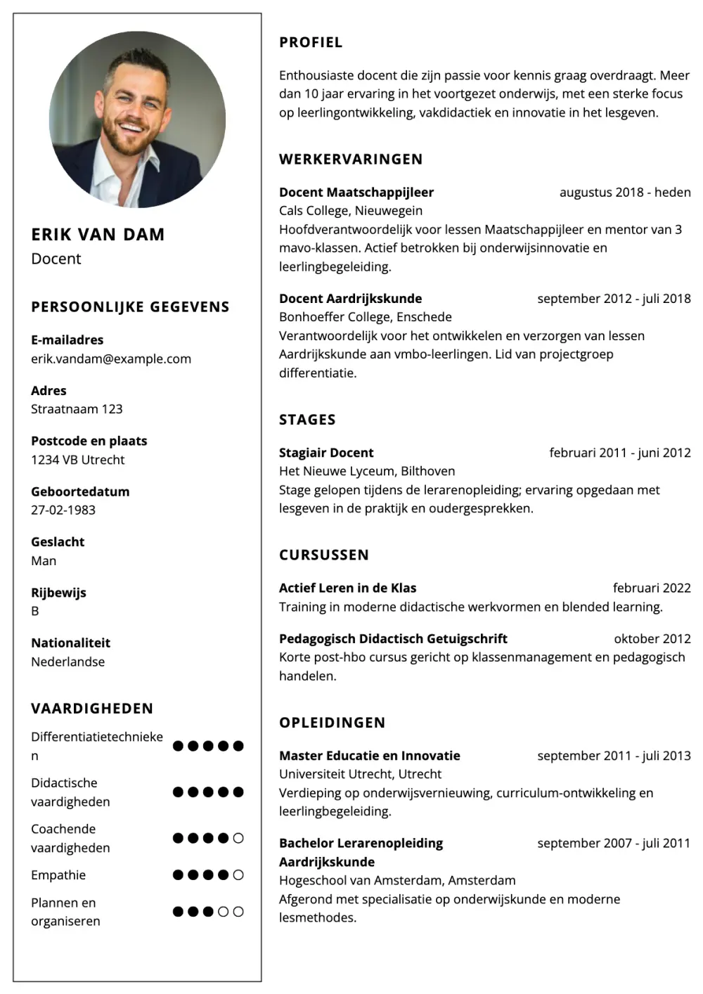 CV voorbeeld Docent
