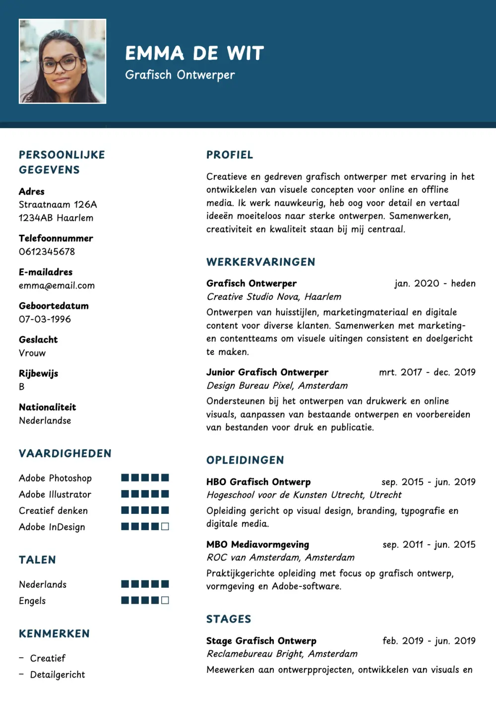 CV voorbeeld Grafisch Ontwerper