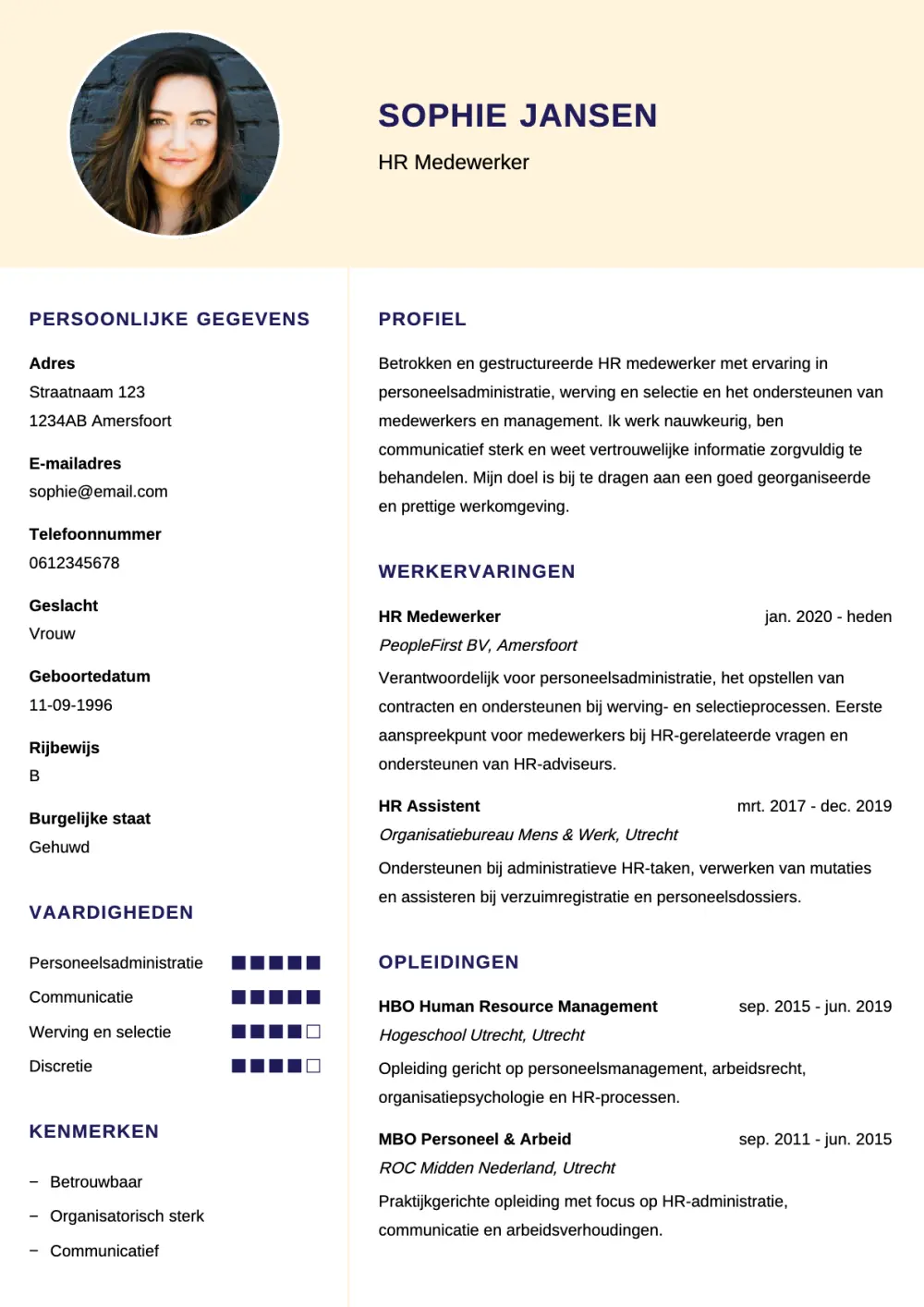 CV voorbeeld HR Medewerker