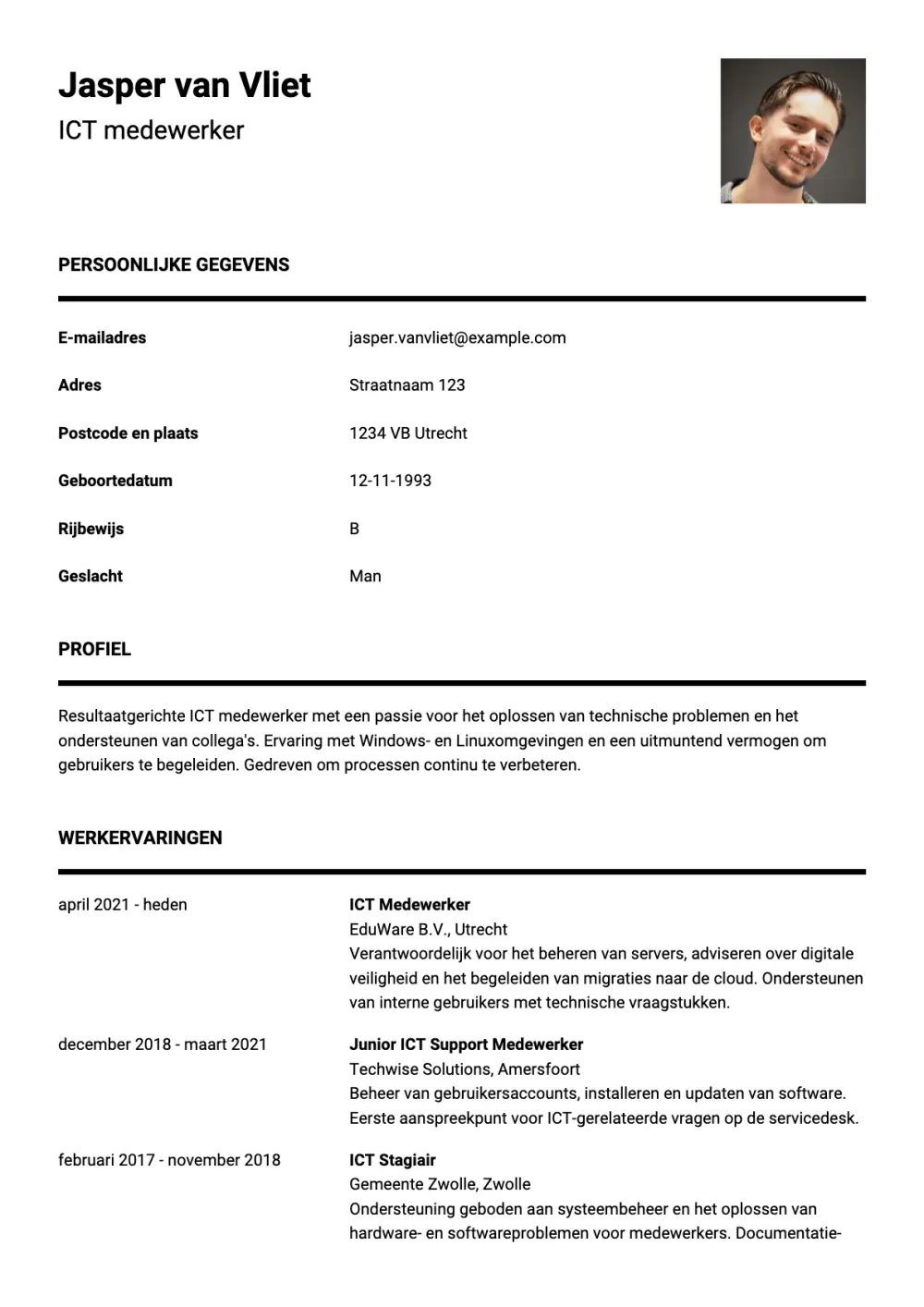 CV voorbeeld ICT medewerker