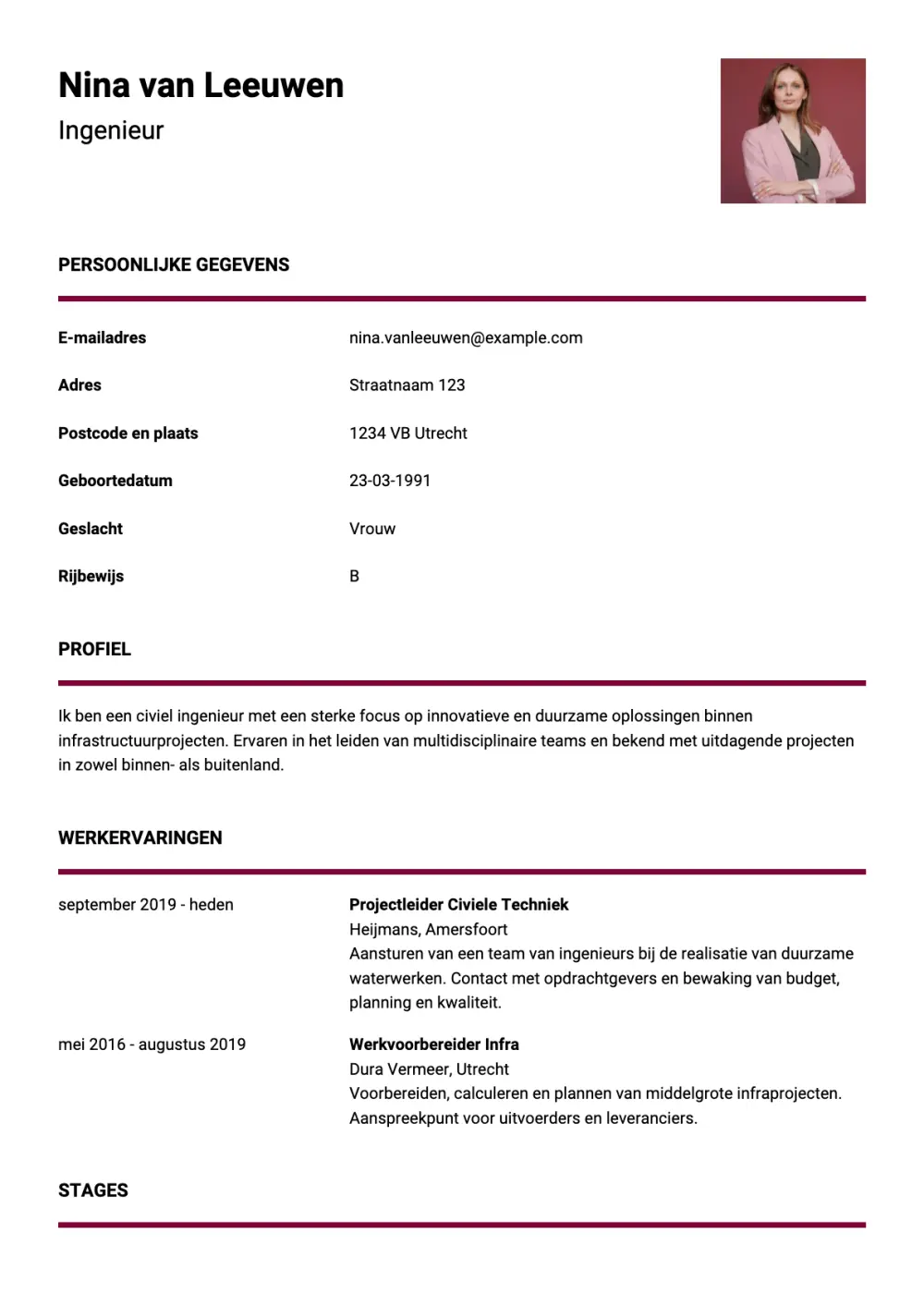 CV voorbeeld Ingenieur