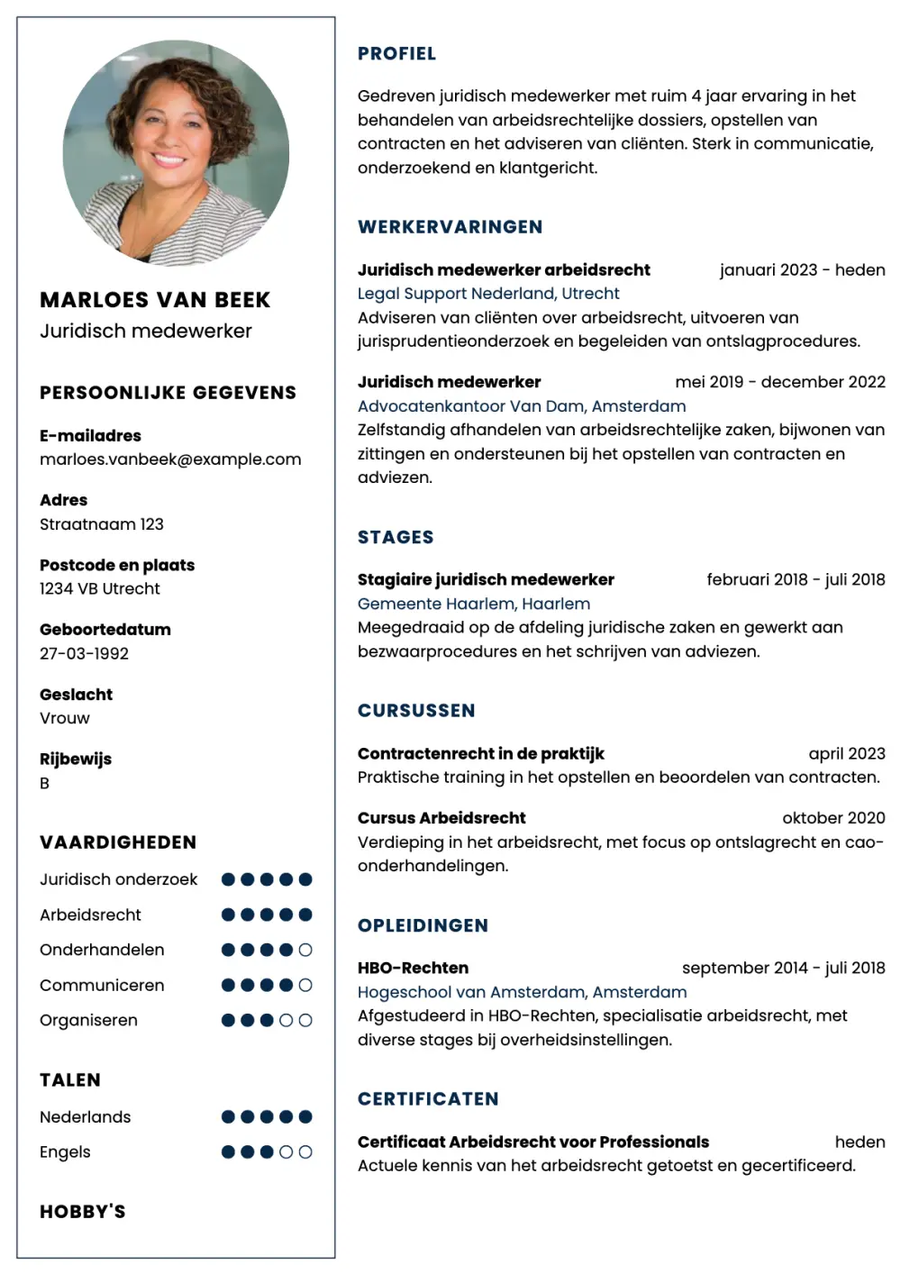 CV voorbeeld Juridisch Medewerker