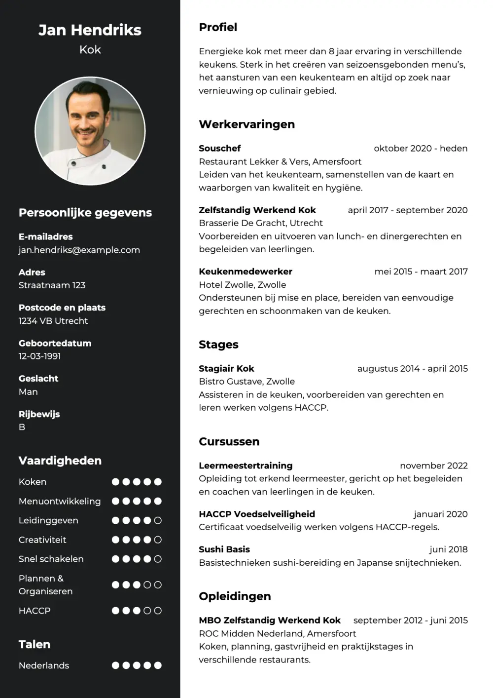 CV voorbeeld Kok