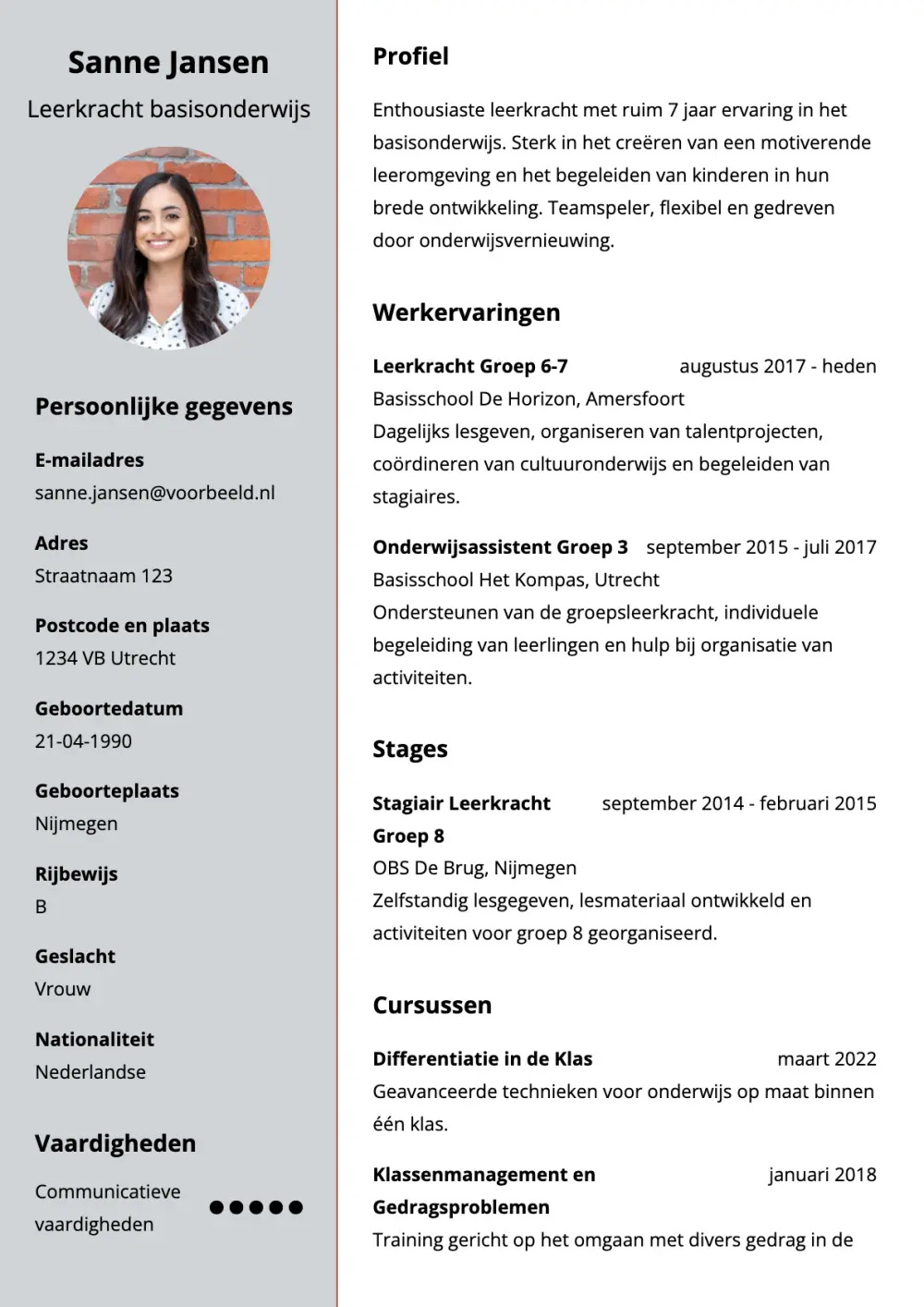 CV voorbeeld leerkracht basisonderwijs