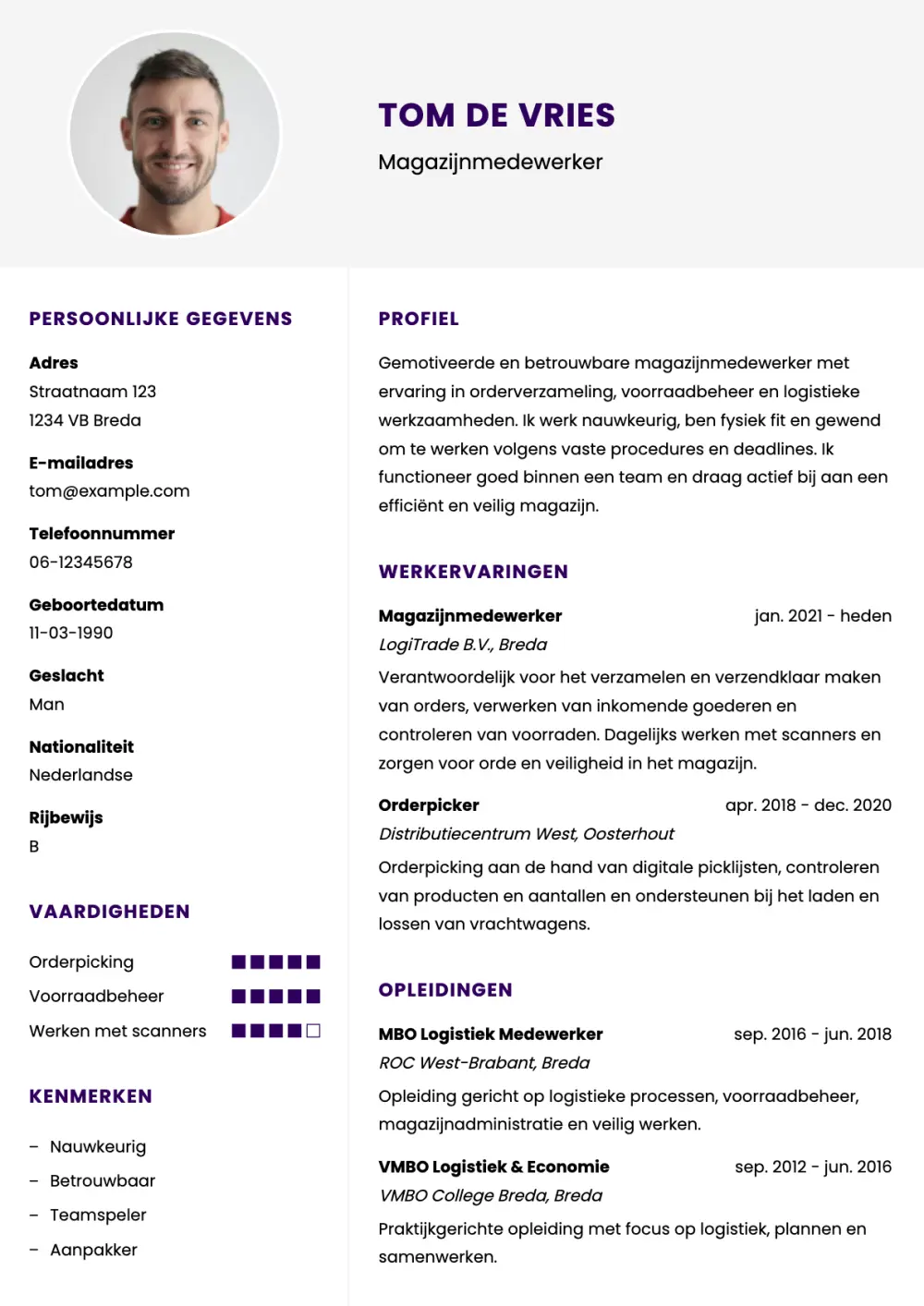 CV voorbeeld Magazijnmedewerker