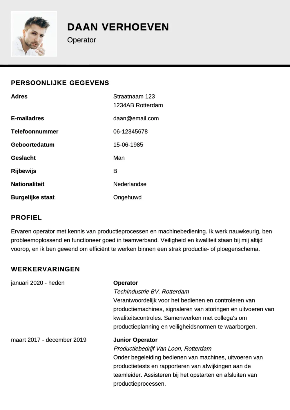 CV voorbeeld Operator