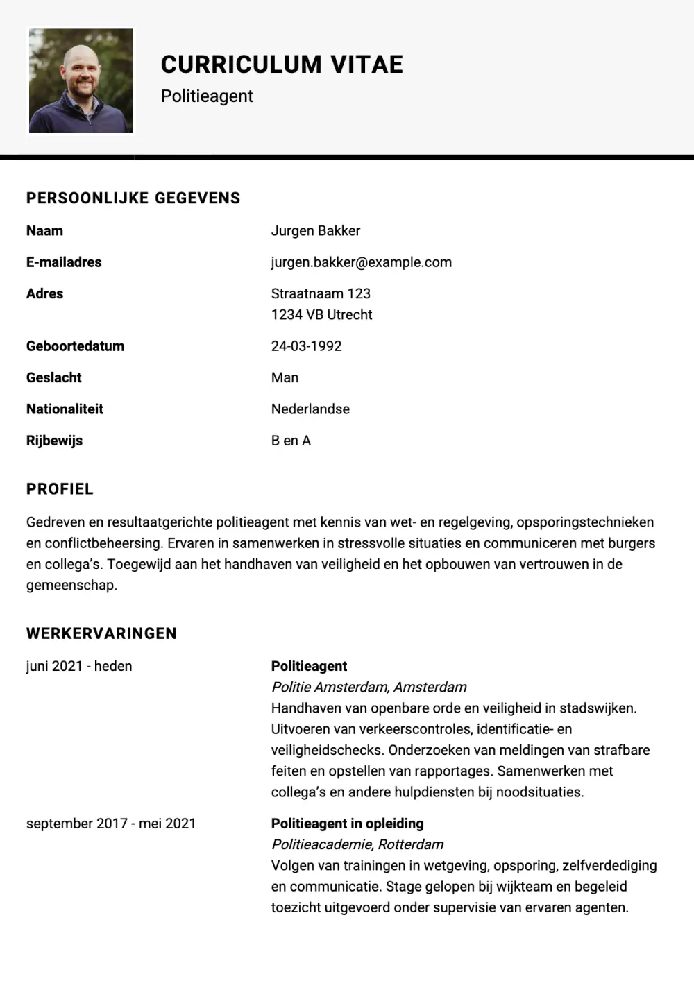 CV voorbeeld Politieagent
