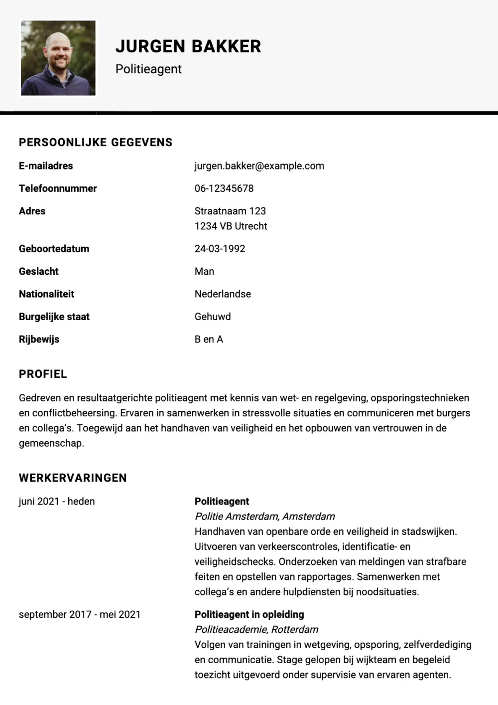 CV voorbeeld Politieagent