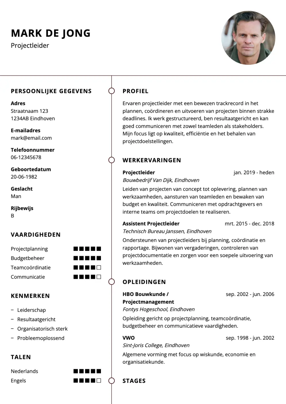 CV voorbeeld Projectleider