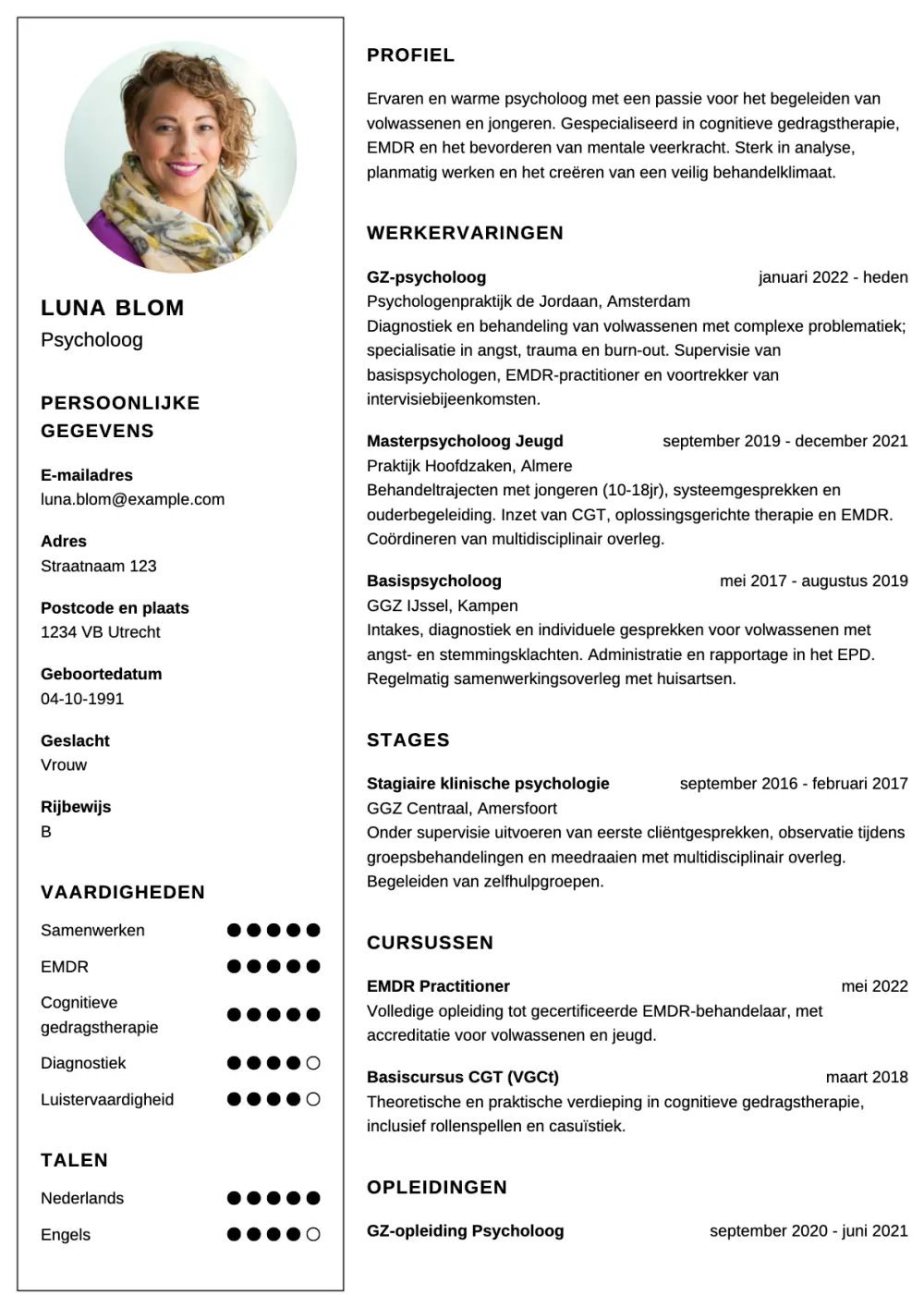 CV voorbeeld Psycholoog