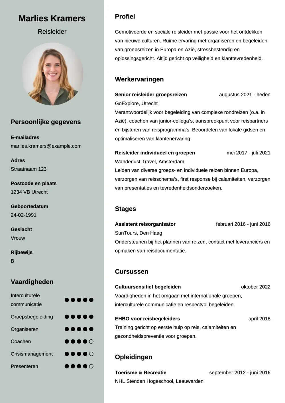 CV voorbeeld Reisleider