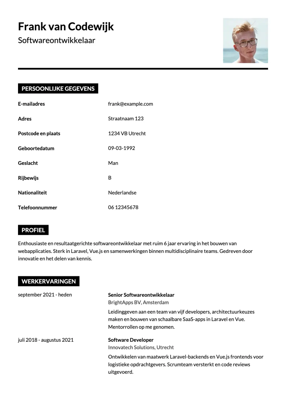 CV voorbeeld Softwareontwikkelaar
