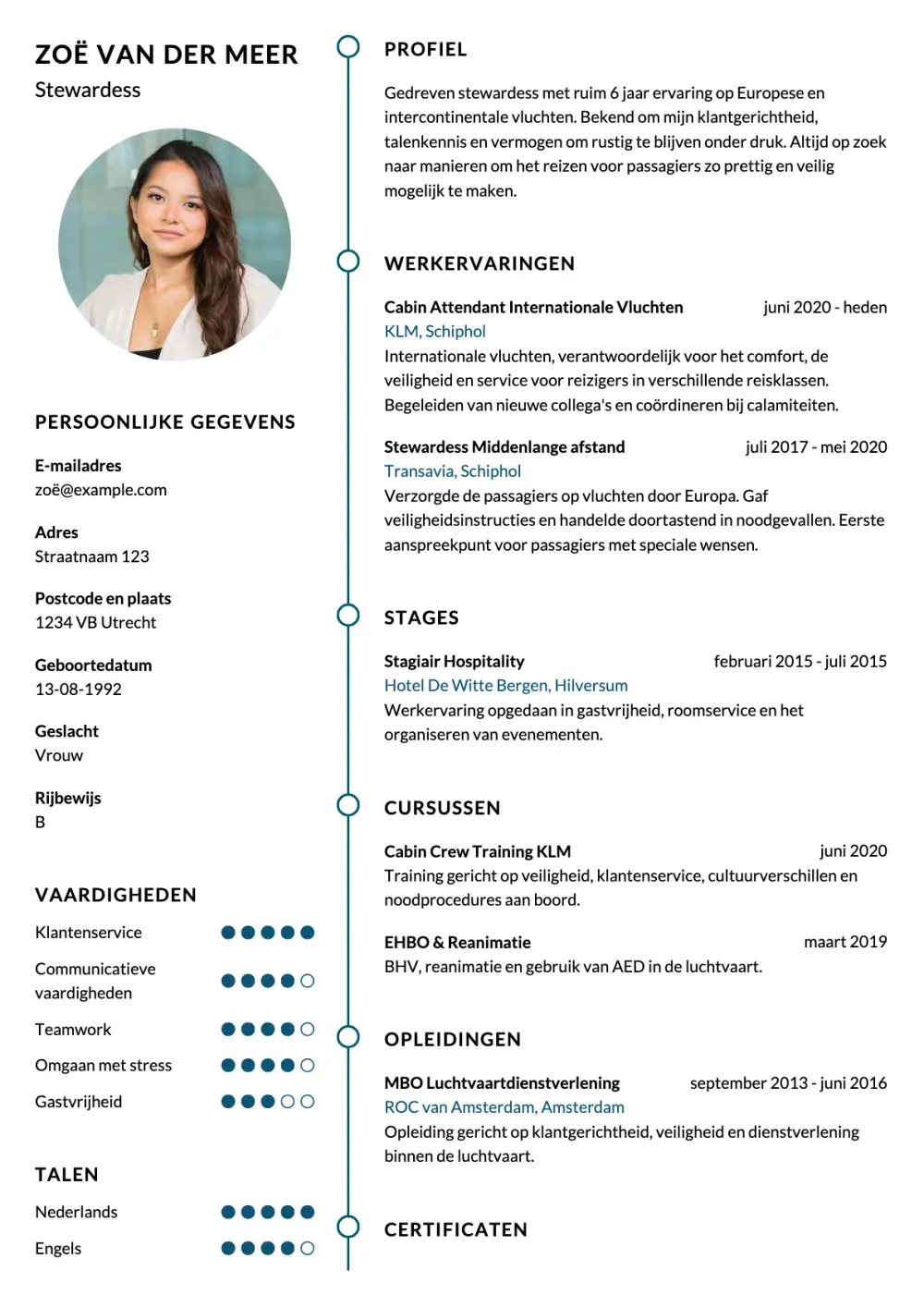 CV voorbeeld Stewardess