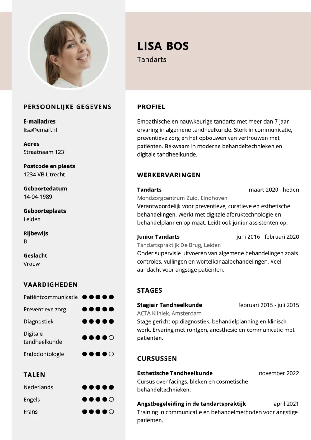 CV voorbeeld Tandarts