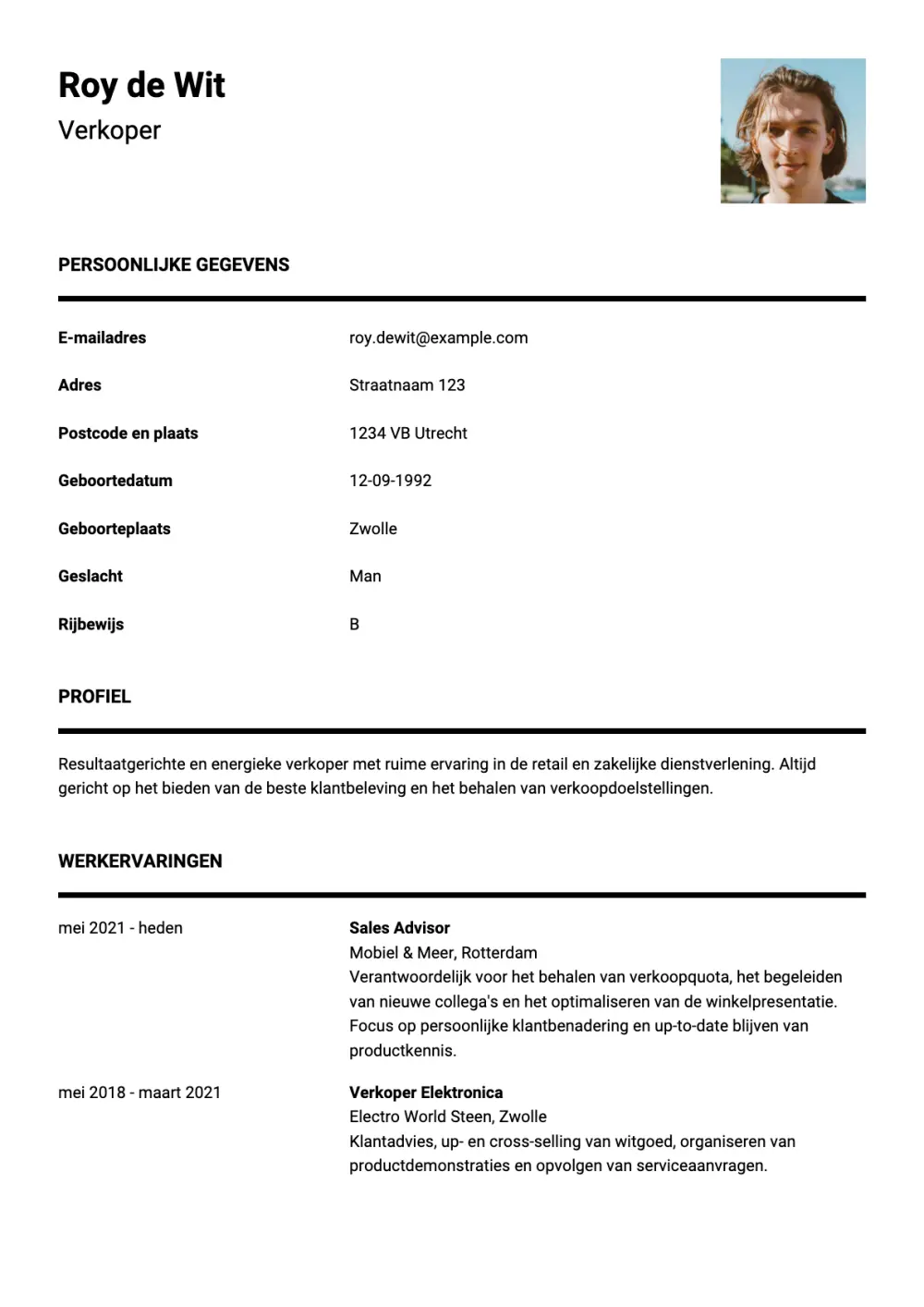 CV voorbeeld Verkoper