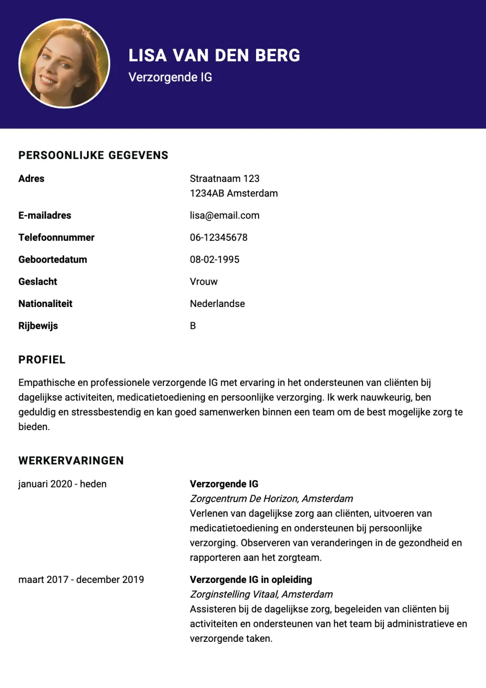 CV voorbeeld Verzorgende IG