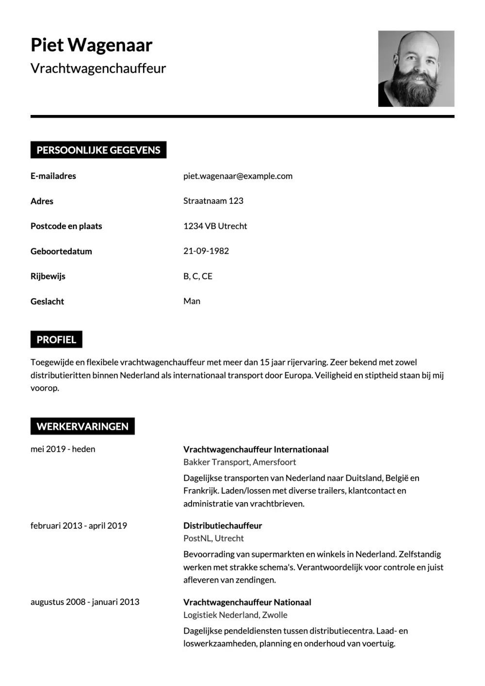 CV voorbeeld Vrachtwagenchauffeur