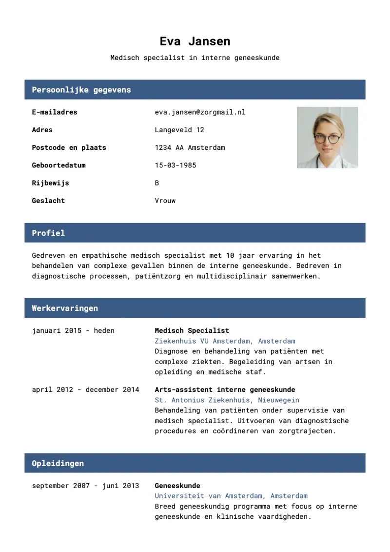 Voorbeeld van het Classic Basic cv-template