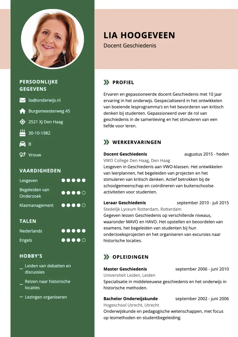 Voorbeeld van het Modern Groen cv-template