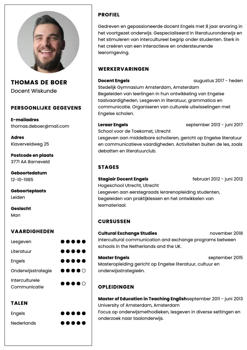 Voorbeeld van het Stijlvol contrast cv-template