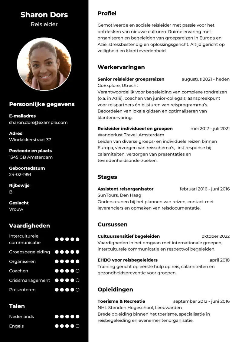 Voorbeeld van het Antraciet & Wit cv-template