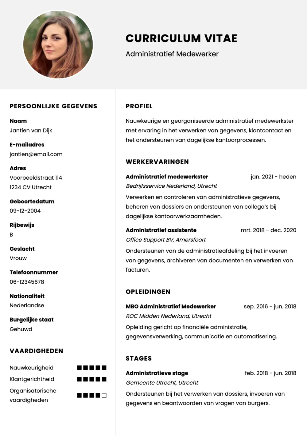CV template zwart & lichtgrijs