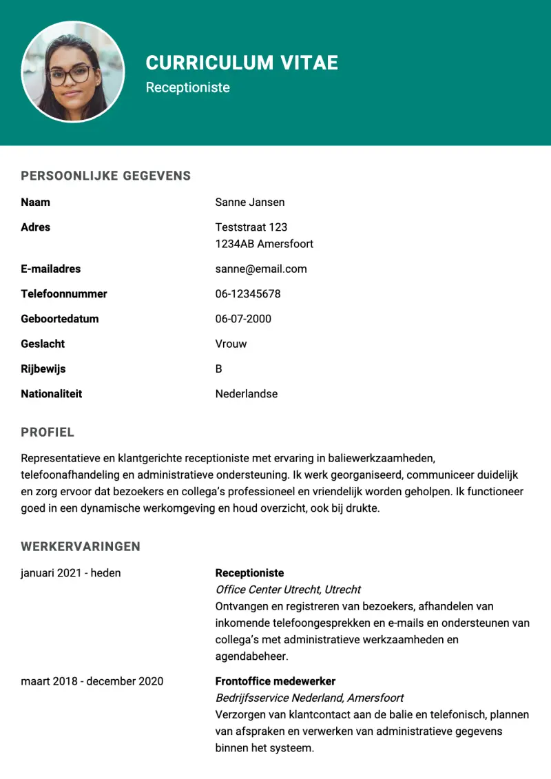 Voorbeeld van het Modern & Professioneel Klantgericht CV-template cv-template