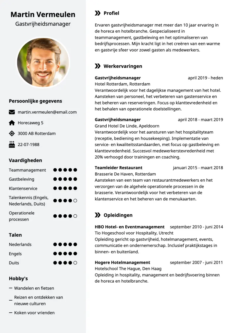 Voorbeeld van het Clean Modern cv-template