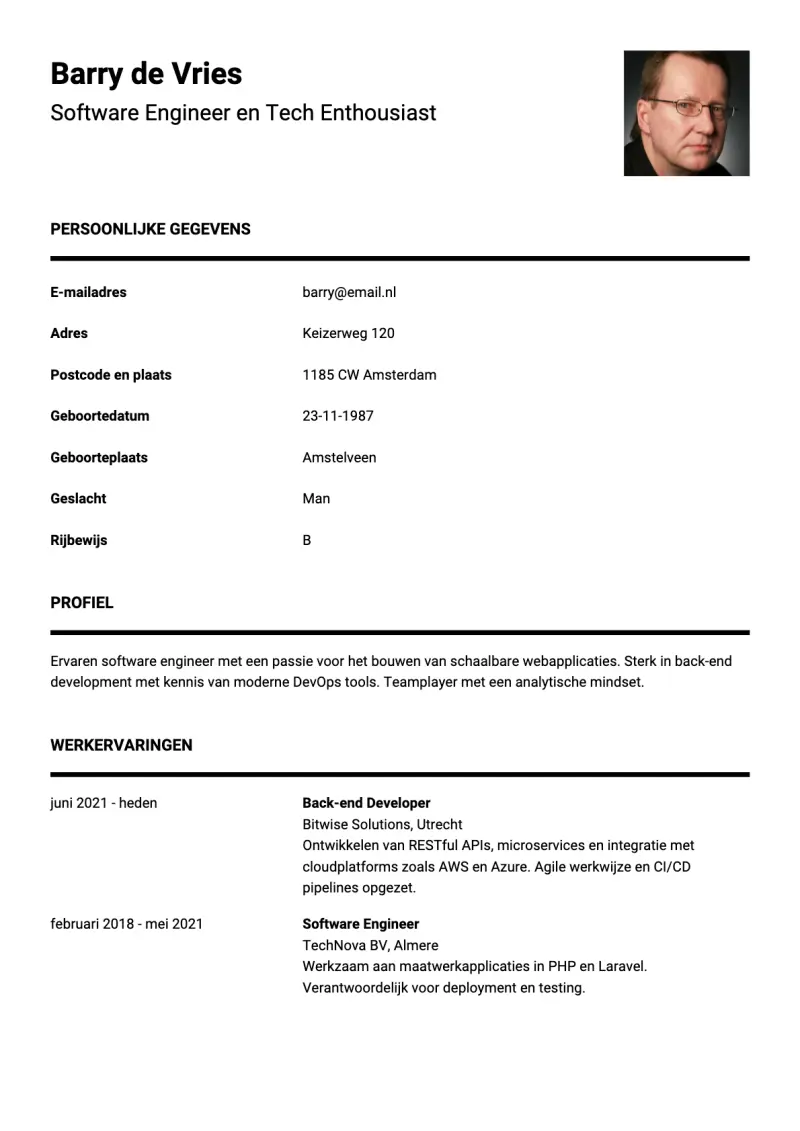 Voorbeeld van het Simpel & Efficiënt cv-template